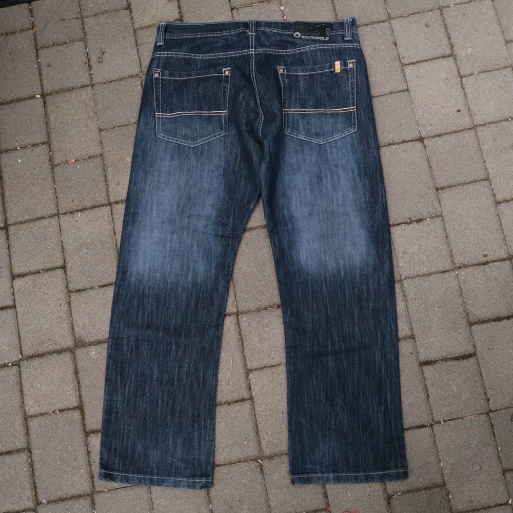 ⁠Vintage Southpole Jeans Mens 36x30 Baggy Wide Leg Blue Denim Skater Y2K Hip Hop